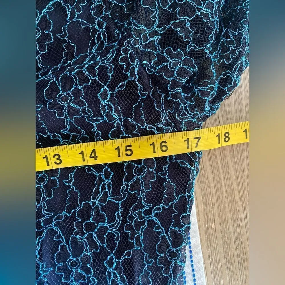 SEE BY CHLOE Black Blue Lace Knit Long Sleeve Boho Coquette Midi Dress Sz 40 US8